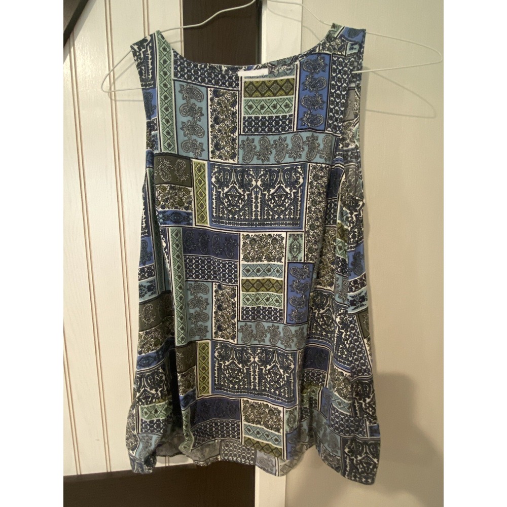 J Jill Sleeveless Top Paisley Print Blouse Blue Multi Tunic XS